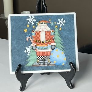 VTG Debbie Mumm’s “Nutcrackers” Santa tea tile, trivet from Sakura, Oneida